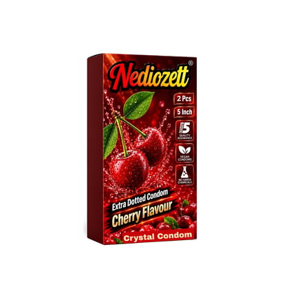 Nediozett Cherry Flavor Crystal Condom For Long Last Action Silicone Reusable Condom Extra Dotted 5 inch (Pack of 2)