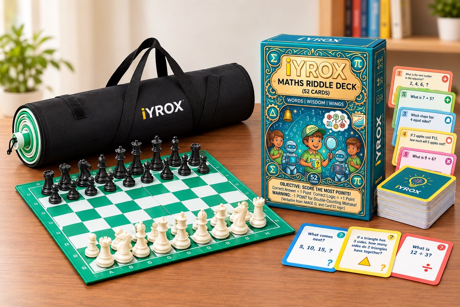 Tournament Chess Set with 18×18 Inch Roll-Up Vinyl Mat & Math Riddle Game – Premium Strategy & Brain Challenge Combo