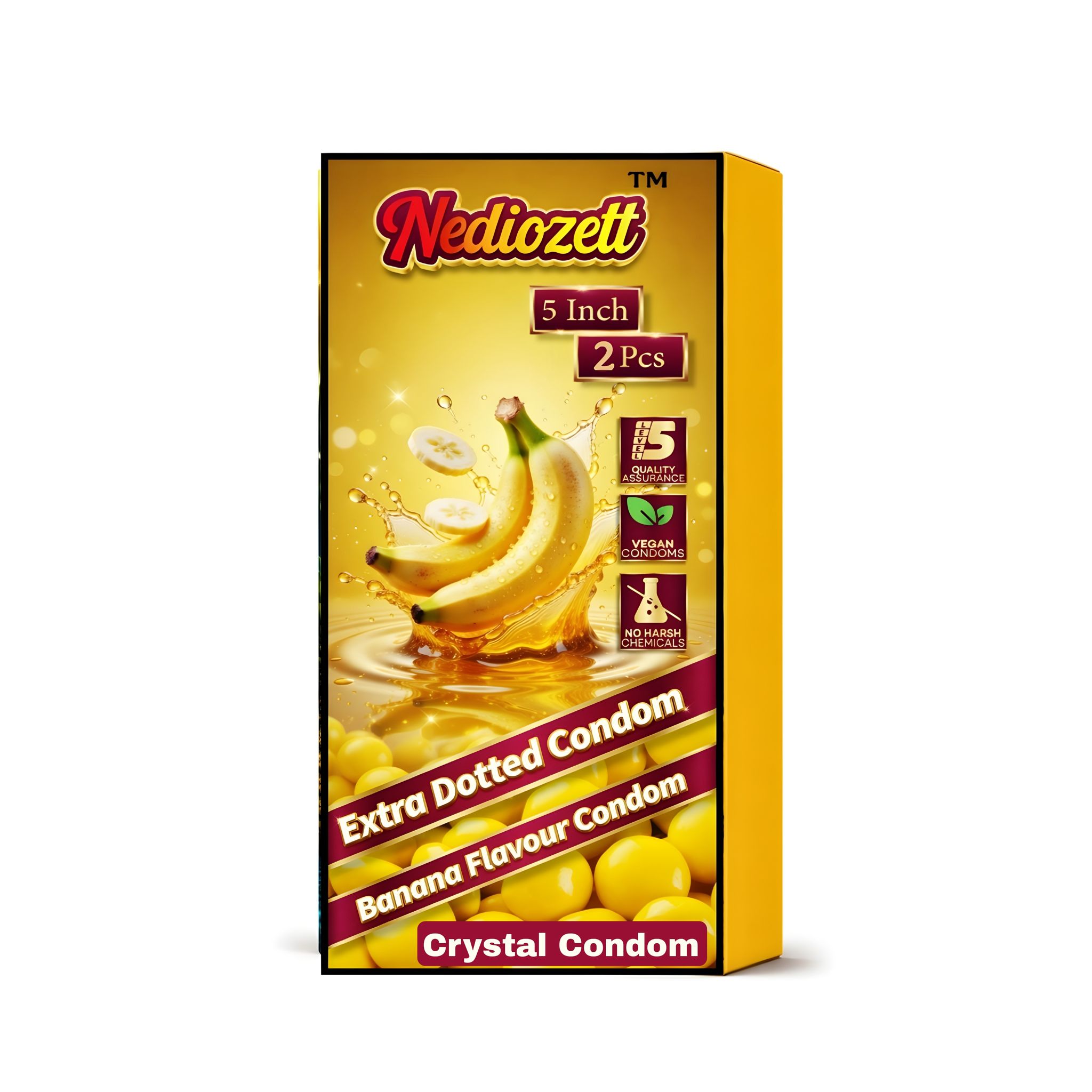 Nediozett Banana Flavor Crystal Condom For Long Last Action Silicone Reusable Condom Extra Dotted 5 inch (Pack of 2)