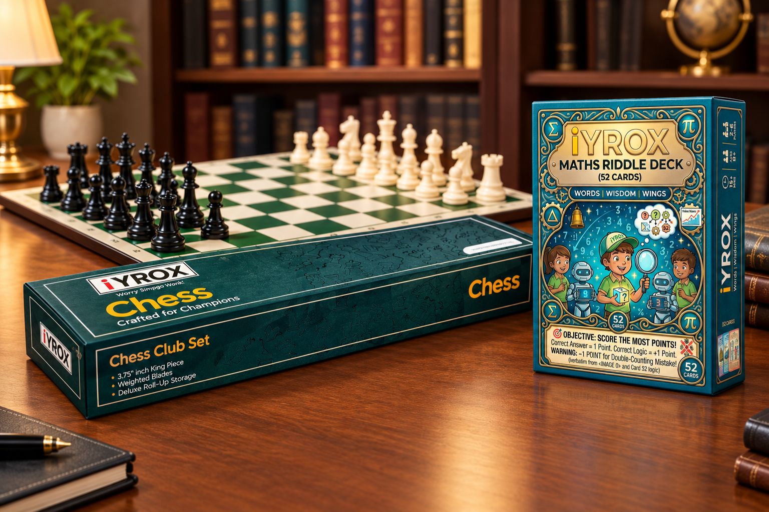 Premium Chess Set with Maths Riddle Game – Strategy, Math Brain Teasers & Fun Family Game Combo