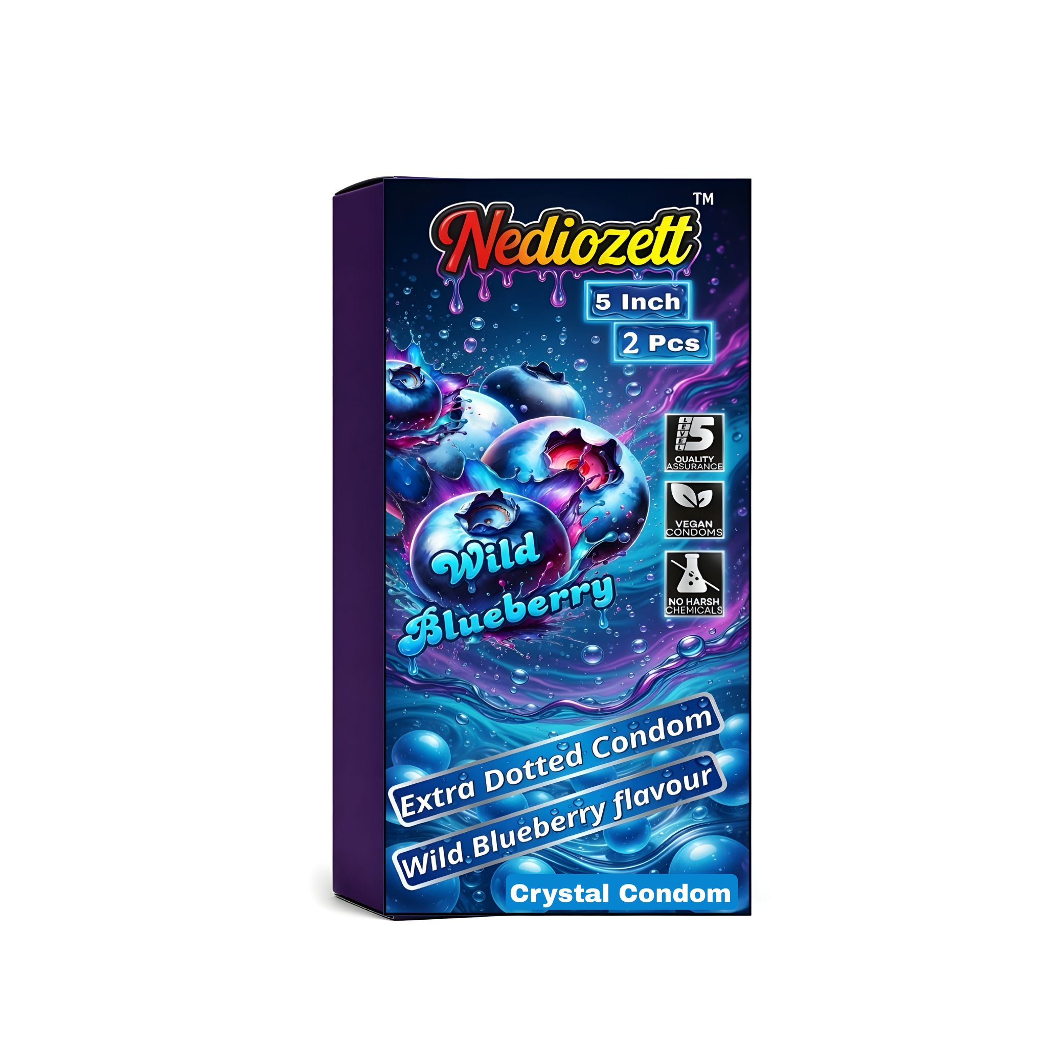 Nediozett Blueberry Flavor Crystal Condom For Long Last Action Silicone Reusable Condom Extra Dotted 5 inch (Pack of 2)