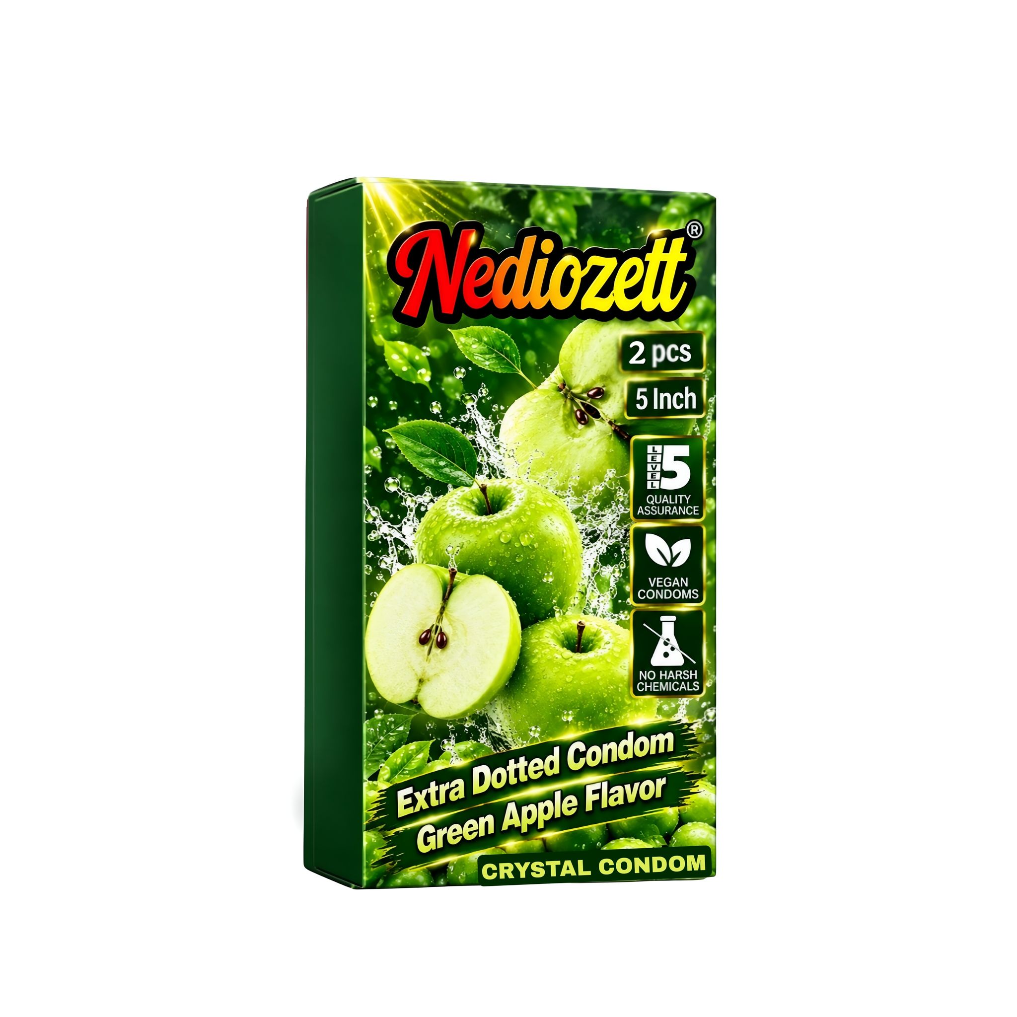 Nediozett Green Apple Flavor Crystal Condom For Long Last Action Silicone Reusable Condom Extra Dotted 5 inch (Pack of 2)