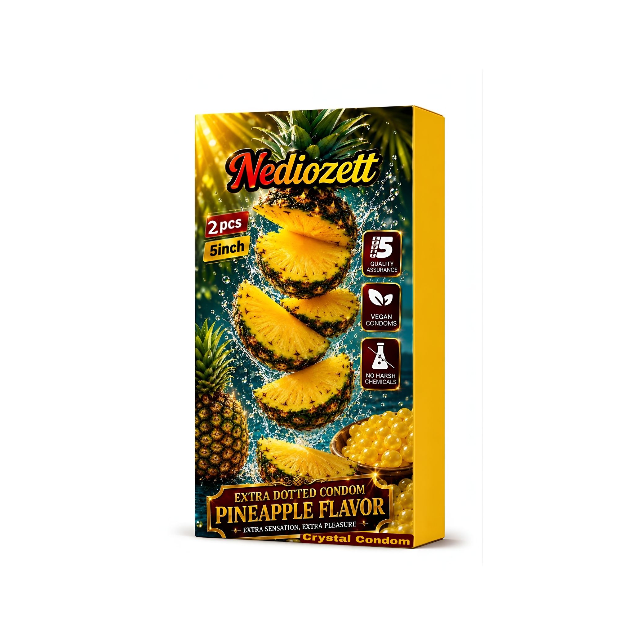 Nediozett Pineapple Flavor Crystal Condom For Long Last Action Silicone Reusable Condom Extra Dotted 5 inch (Pack of 2)