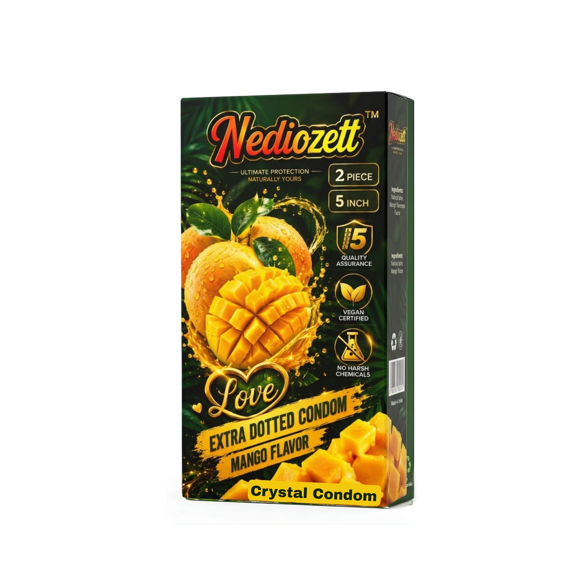 Nediozett Mango Flavor Crystal Condom For Long Last Action Silicone Reusable Condom Extra Dotted 5 inch (Pack of 2)