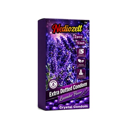 Nediozett Lavender Flavor Crystal Condom For Long Last Action Silicone Reusable Condom Extra Dotted 5 inch (Pack of 2)