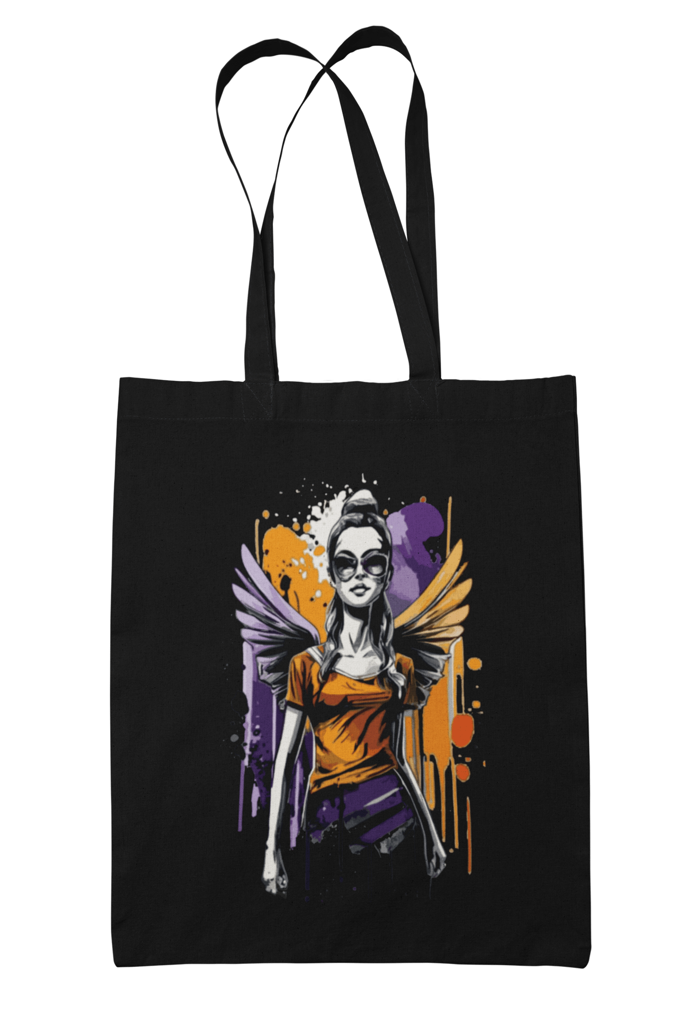 Prakrut India Canvas Tote Bag with Zip and Inner Pocket, Angel Girl Pop Art Print
