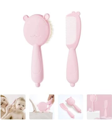 CHILDCHIC 1 Set of Baby Goat Hair Brush and Comb, Natural Bristles for Newborns and Toddlers (Pink)