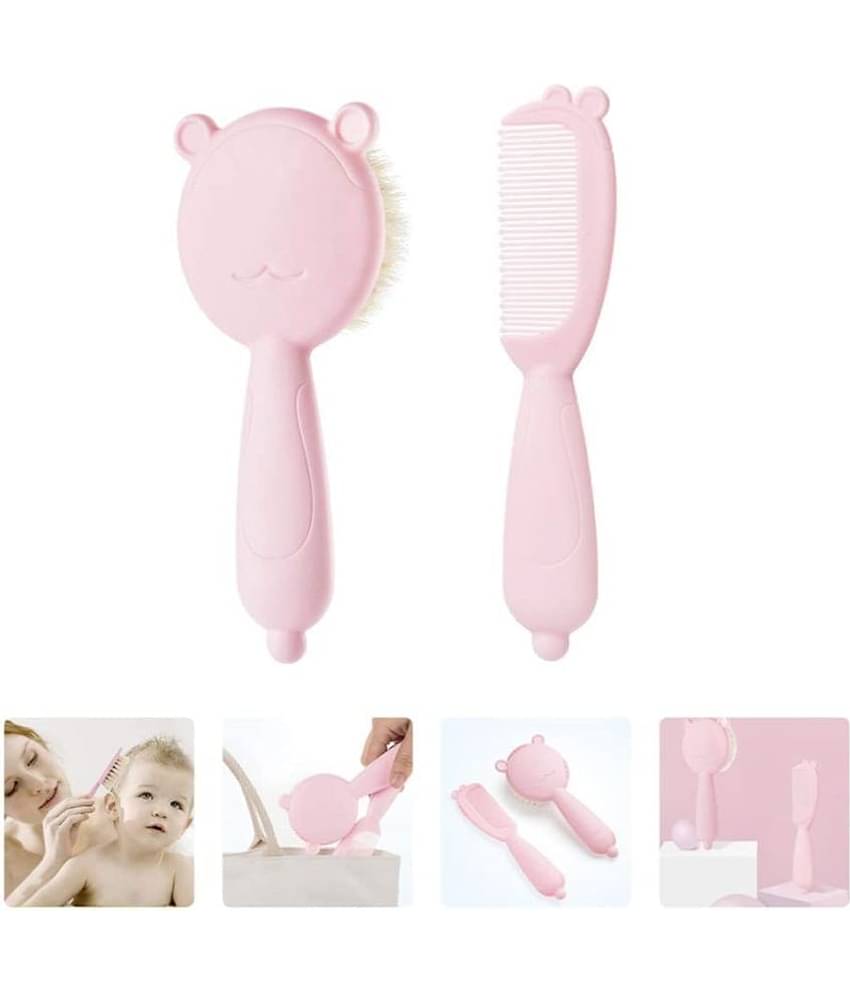 CHILDCHIC 1 Set of Baby Goat Hair Brush and Comb, Natural Bristles for Newborns and Toddlers (Pink)