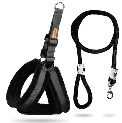 Heavy Duty Nylon Fur Dog Harness with Rope | Adjustable Pet Chest Harness & Leash Set for Dogs | Comfortable Walking & Outdoor Training (Original)