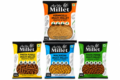 Aarvee Millet -Macaroni,Penne Pasta, Fusilli Pasta  & Vermicelli combo( Pack of 4, 1200 Gram )