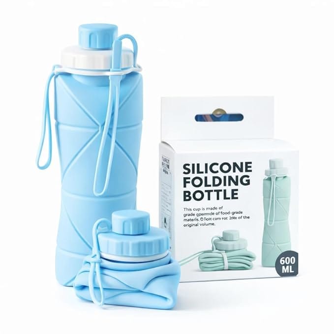  Silicone Water Bottle Foldable Leak Proof Travel Water Bottle Portable Reusable Bottle for Gym Hiking Camping