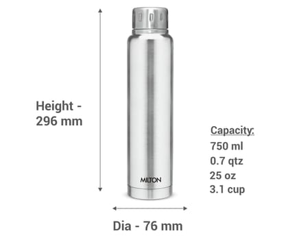 Milton Elfin Thermosteel 750 ml Water Bottle, 24 Hr Hot and Cold I Leak Proof Lid, ISI Certified I Vacuum Insulated I for Office, Gym, School I Silver
