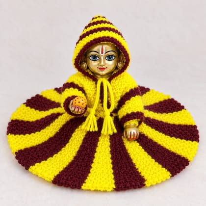 5 No. Laddu Gopal Ji Woollen Cap With Frill Dress | Handmade Warm Poshak Set