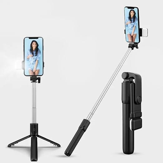 Foldable Selfie Stick Tripod with Detachable LED Light & Bluetooth Remote for Smartphones