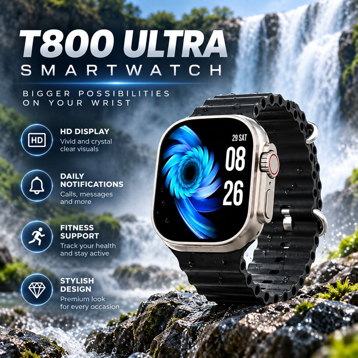 T800 Ultra Smart Watch 1.9inch 45mm Hiwatch Pro Bluetooth Calling Hd Smart Smartwatch (multicolour Free Size)