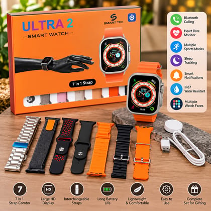 7 in 1 Ultra Smart Watch Combo With Seven Classic Straps & Transparent Screen Guard (1 Set / Mix Color)