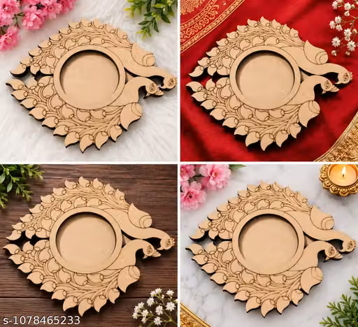 DHRUVINSRI Wooden Tea Light Holder, Diwali , Navratri Decoration, Light Weight-1pc
