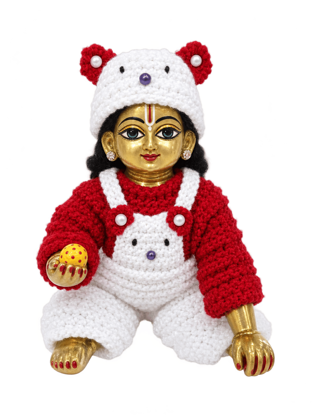 Handmade Woolen Dungri Dress for Laddu Gopal Ji – White & Red