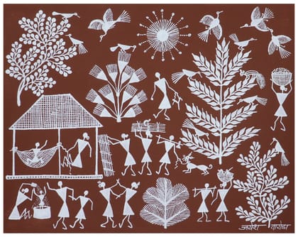 Handmade Warli Painting On Cloth