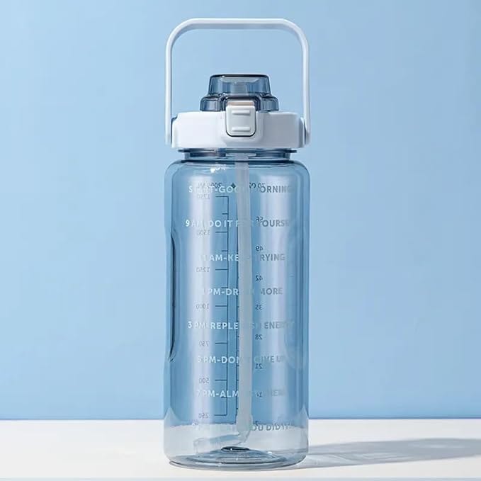 2 Litre Water Bottle with Motivational Time Marker, Straw & Handle -Leakproof, Durable, Non-Toxic, BPA-Free | Best for Office, School, Gym, Yoga, Outdoor Sports 