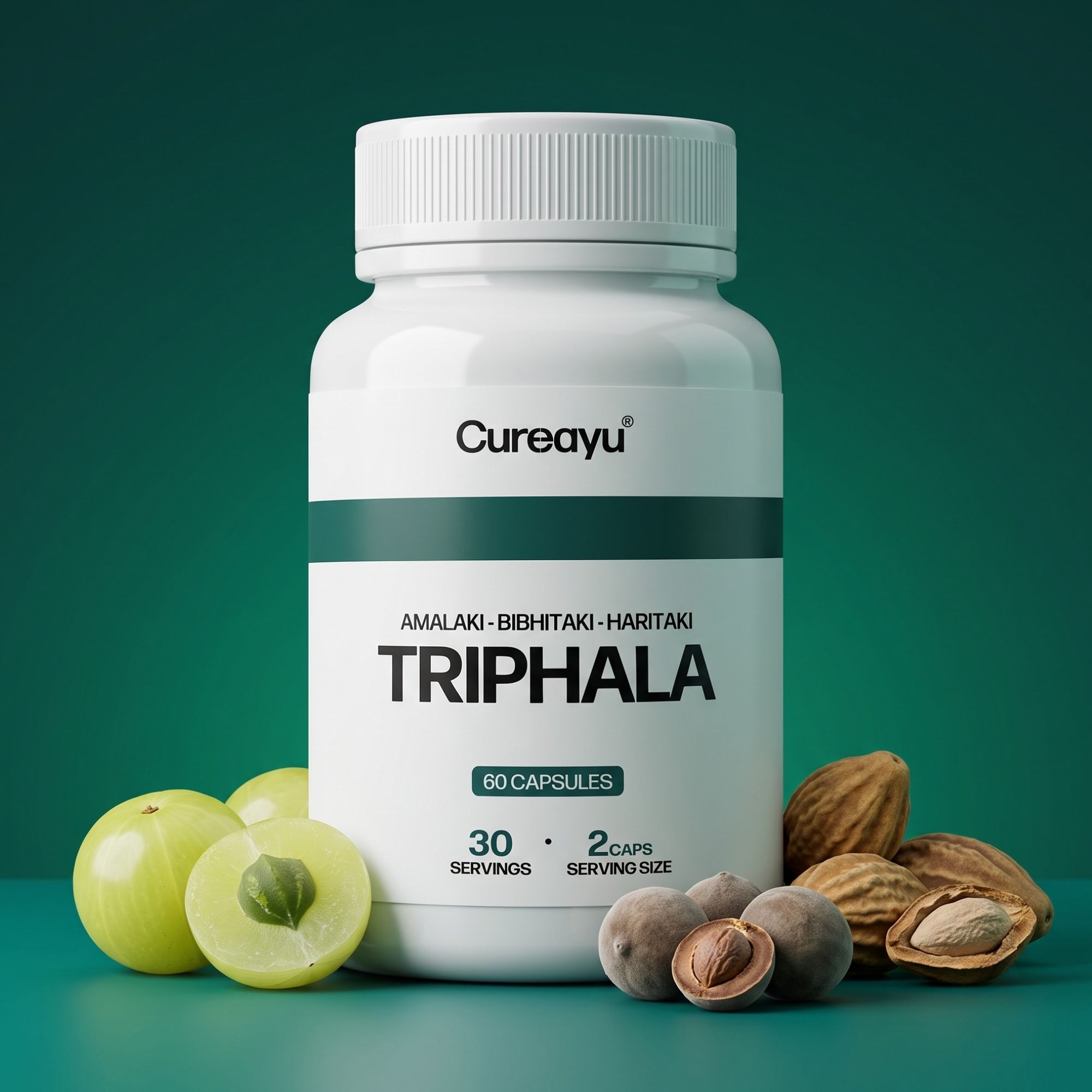 Cureayu Triphala Capsules | Support Healthy Digestion & Gentle Detox | Promote Overall Gut Wellness