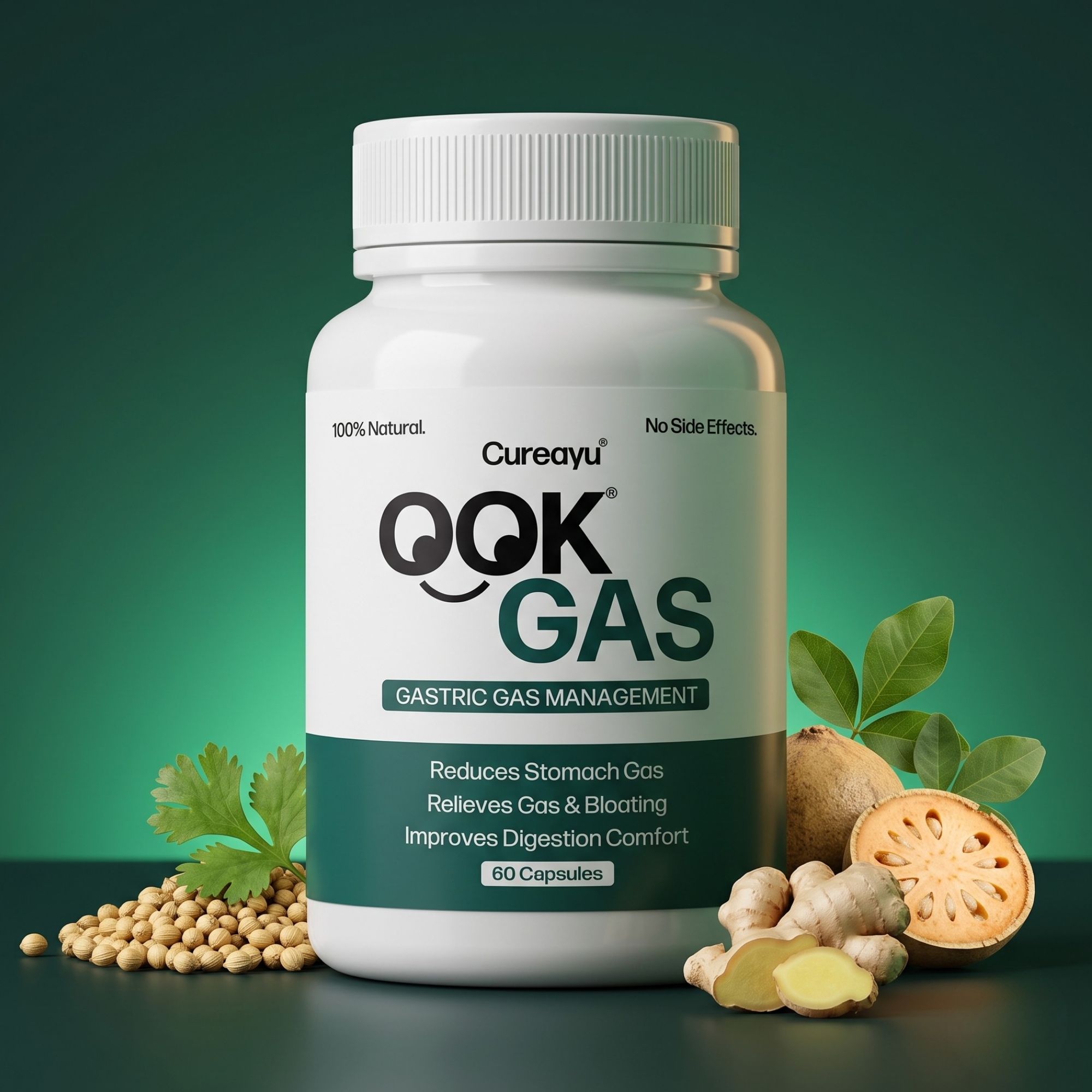 Cureayu OOK® Gas Capsules | Ayurvedic Support for Gas Relief & Digestion Comfort