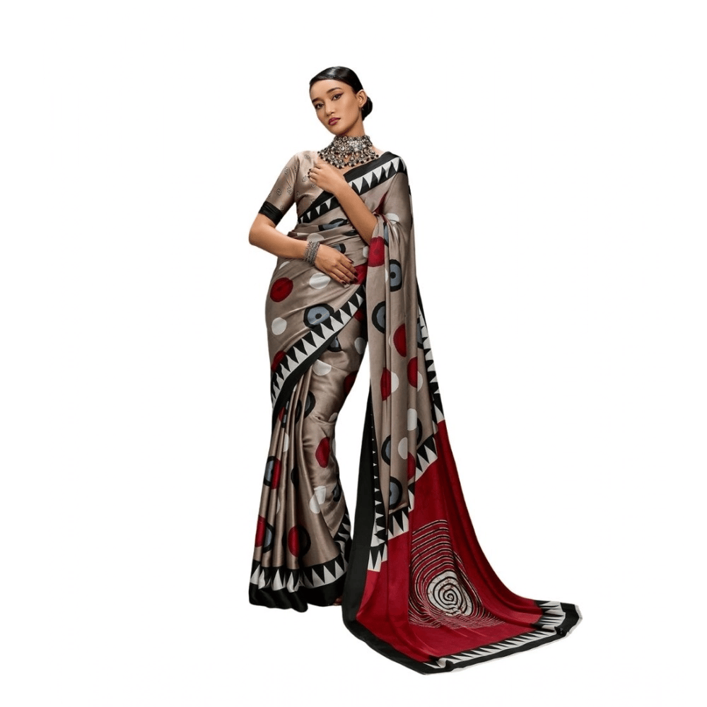 womens satin crepe printed saree with unstitched blouse 5.5mtr grey pid65103