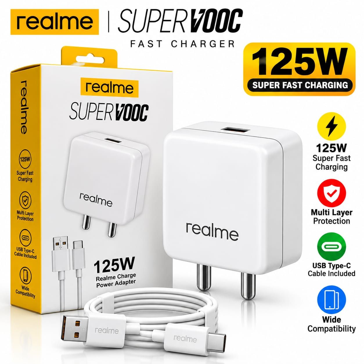 realme 125W SuperVOOC Fast Charger Power Adapter with Type-C Cable