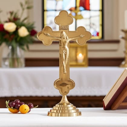 Brass Decorative Showpiece Jesus On Cross – Handmade Religious Wall Hanging Décor Item, Height : 19 Inch (FMAS377 F)