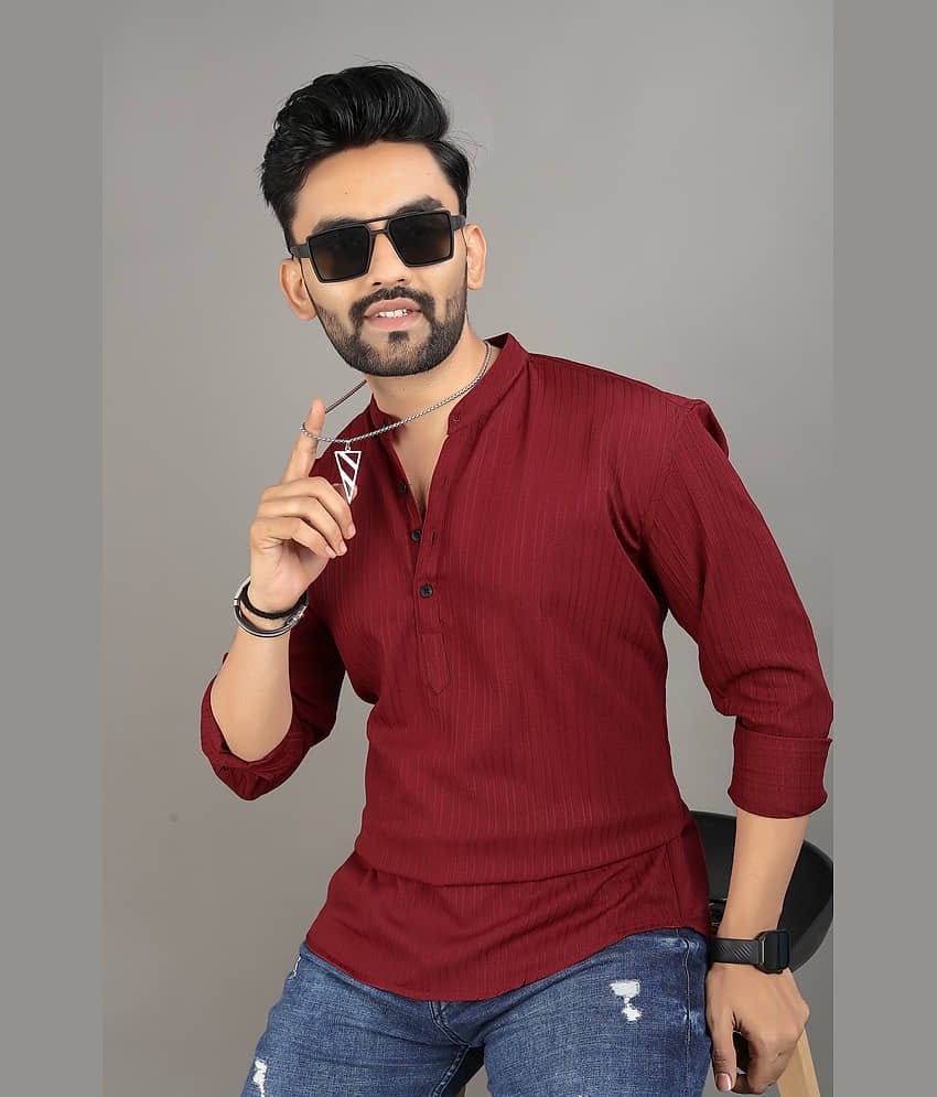 Nofilter Cotton Blend Plain Regular Kurta For Men ( Maroon )