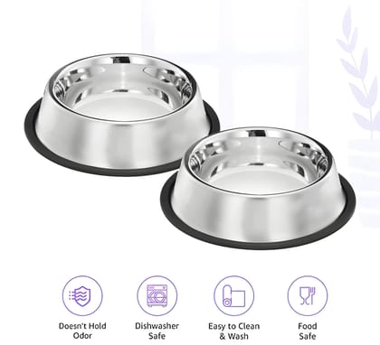 Heavy Duty Stainless Steel Pet Feeding Bowl 600ML (Pack of 2) | Medium Size Non-Skid Rubber Base Food & Water Bowl for Dogs, Cats, Puppies & Pets | Durable & Rust-Resistant (Original)