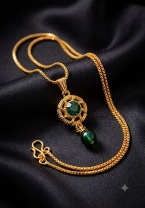 Gold-Plated Wheel Motif Red Stone Pendant with Box Chain Set Gold-Plated Wheel Motif Red Stone Pendant with Box Chain Set