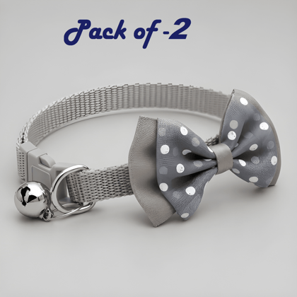 Pack of 2 Dog & Cat 10MM Cute Bow-Tie Nylon Adjustable Collar with Bell | Multicoloured Collar for Small Dogs, Puppies, Cats & Kittens (Original)