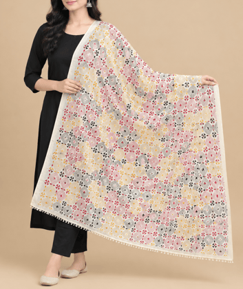 Kantha Embroidery Tussar Silk Dupatta