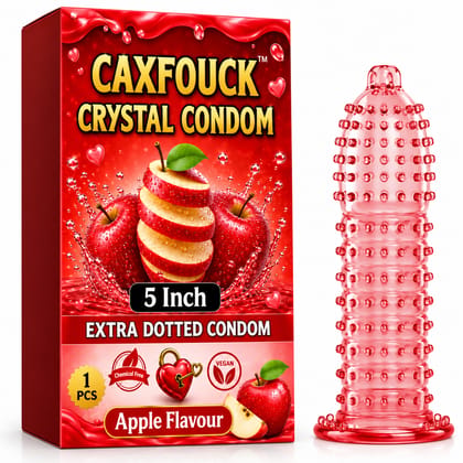 Caxfouck Crystal Condom Apple Flavor 5 Inch Extra Dotted & Comfort Reusable Condom (1 Pc)
