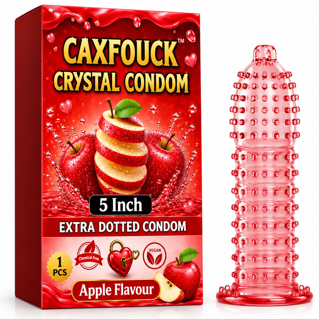Caxfouck Crystal Condom Apple Flavor 5 Inch Extra Dotted & Comfort Reusable Condom (1 Pc)