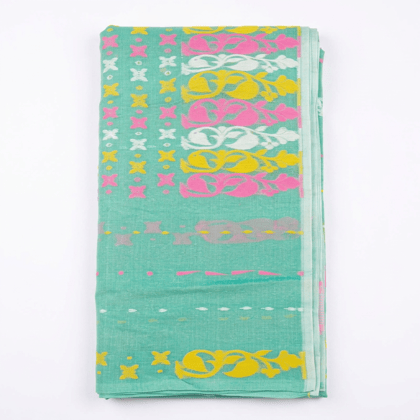 Turquoise Sea Green Cotton Linen Saree with Colorful Weave Turquoise Sea Green Cotton Linen Saree with Colorful Weave