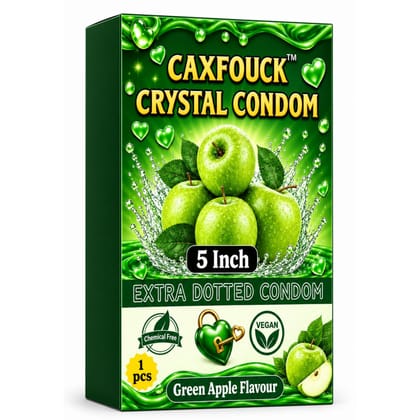 Caxfouck Crystal Condom Green Apple Flavor 5 Inch Extra Dotted & Comfort Reusable Condom (1 Pc)