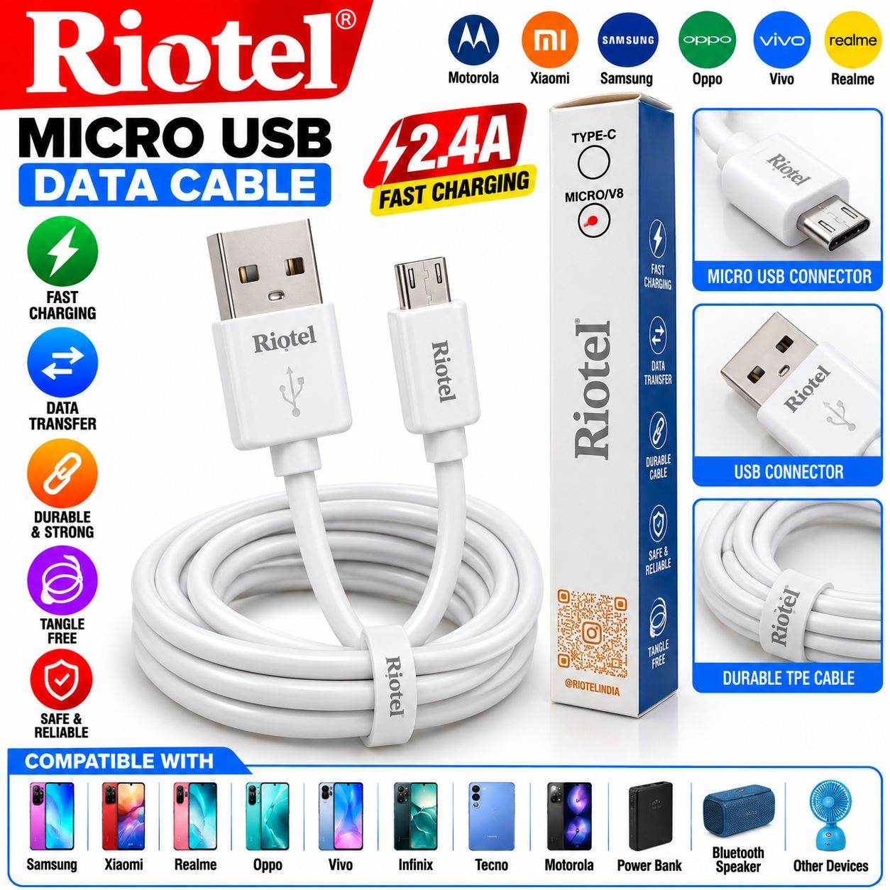 Riotel HT 7 RABIT 15W Micro USB Fast Charging Data Cable