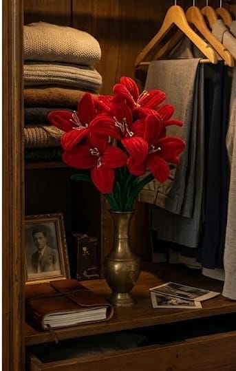 Handmade Red Velvet Artificial Amaryllis Flower Bouquet