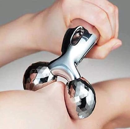 3D Massager Manual Roller (Silver) 360 Rotate Face Full Body Shape for Skin Lifting Wrinkle Remover Facial Massage