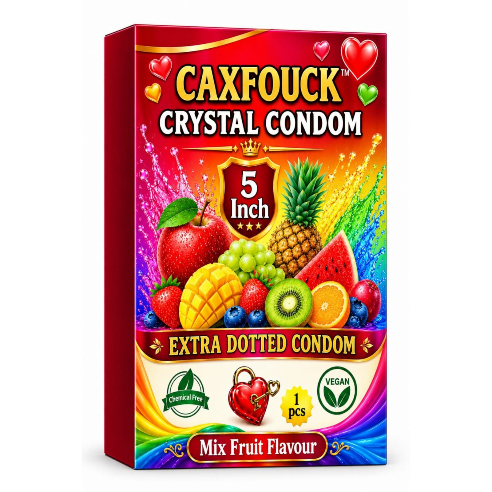 Caxfouck Crystal Condom Mix Fruit Flavor 5 Inch Extra Dotted & Comfort Reusable Condom (1 Pc)
