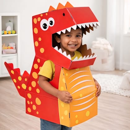 DIY Dinosaur Cardboard Costume for Kids 3+ | Wearable Animal Fancy Dress Set with Tape| Lightweight Eco Friendly Material, Easy Assembly, School Event Theme Use (Red Dinosaur) -  D’bebé