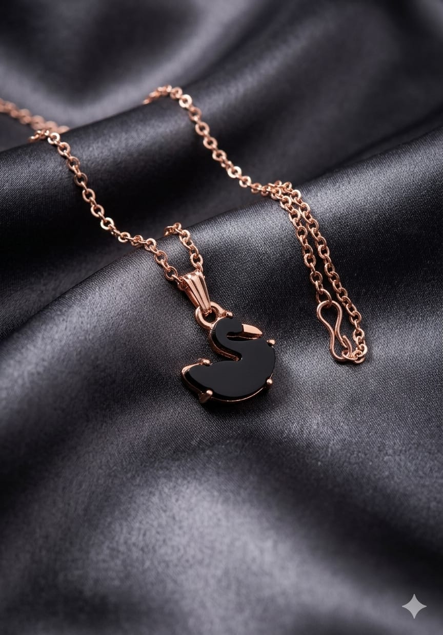Rose Gold-Plated Black Swan Pendant Necklace