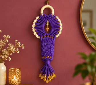 Handcrafted Purple Macrame Wall Hanging with Beads Handcrafted Purple Macrame Wall Hanging with Beads