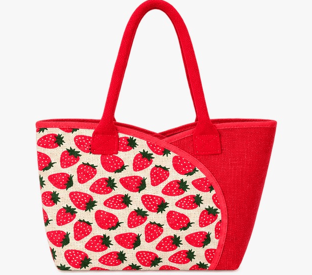 Red Strawberry Print Hand Bag with Handles