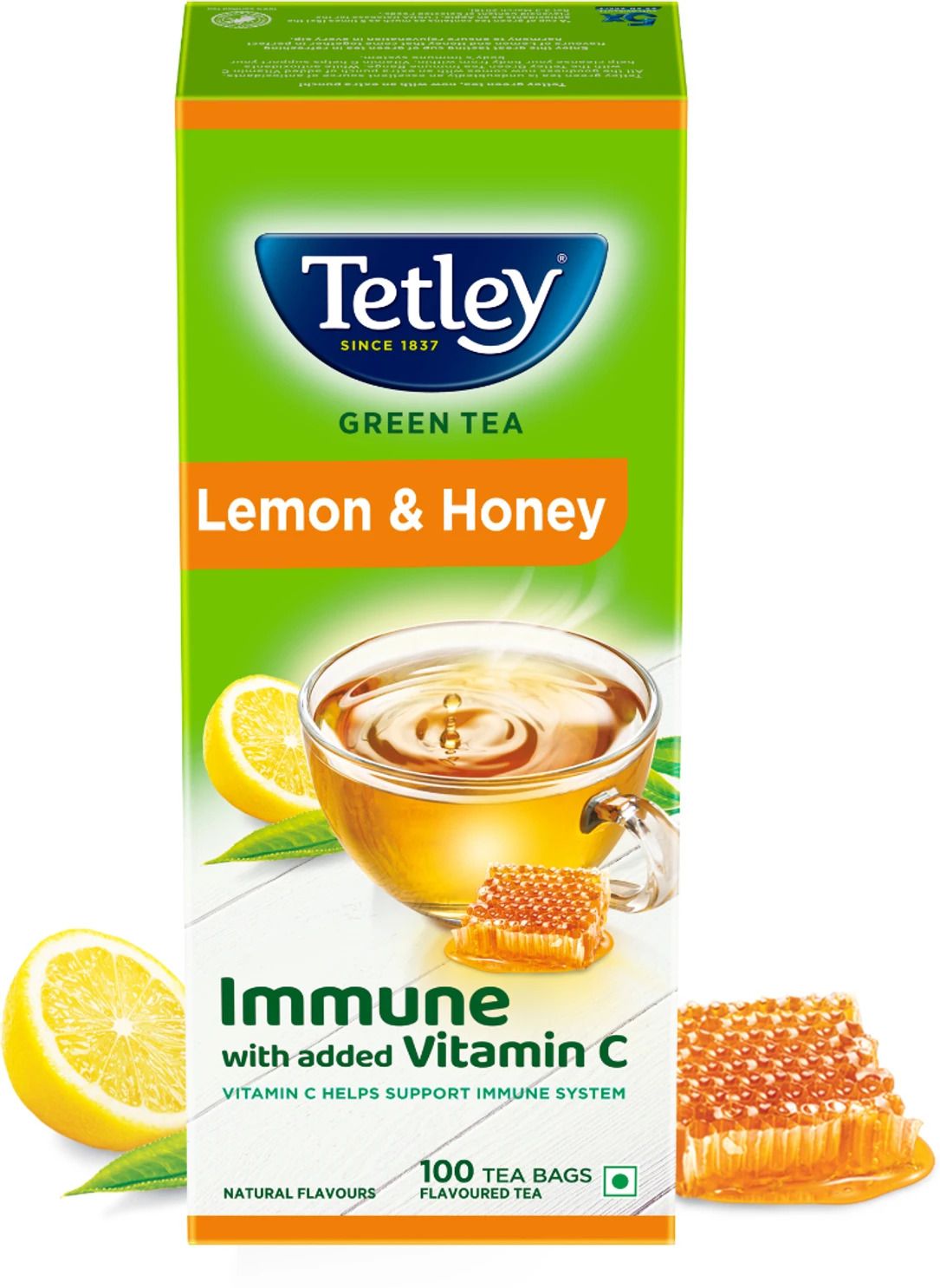 Tetley Green Tea Lemon & Honey Green Tea Bags Box 100 Sachets