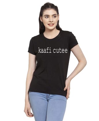 Women's Cotton Blend Kaafi Cutee Printed T-Shirt S (Black)