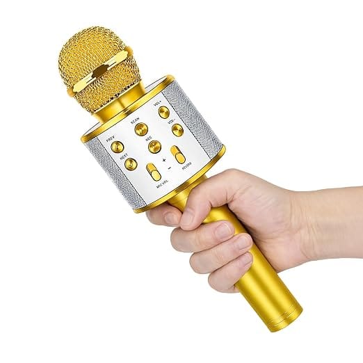 Wireless Karaoke Microphone WS-858 with Built-in Speaker, Blue with Charging Cable
