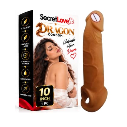 Premium Dragons Con-dom, 10 Big Inch, Silicone, Natural Color, Extra Pleasure, Textured, Unflavoured, for Men